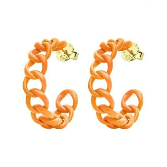Sheila Fajl Painted Petite Chain Hoop Earrings in Orange 1.25" NEW - Picture 1 of 1